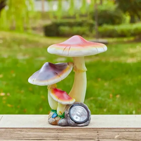 Glitzhome® 15.75" Solar Powered Vibrant Mushroom Garden Statue {3}