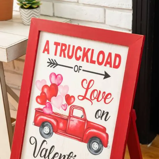 Glitzhome&reg; 24" Wooden Valentine's Truck Standing Porch Sign {6}