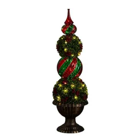 3ft. Pre-Lit Artificial Christmas Ornament Boxwood Topiary Tree with 70 Warm White LED Lights {4}