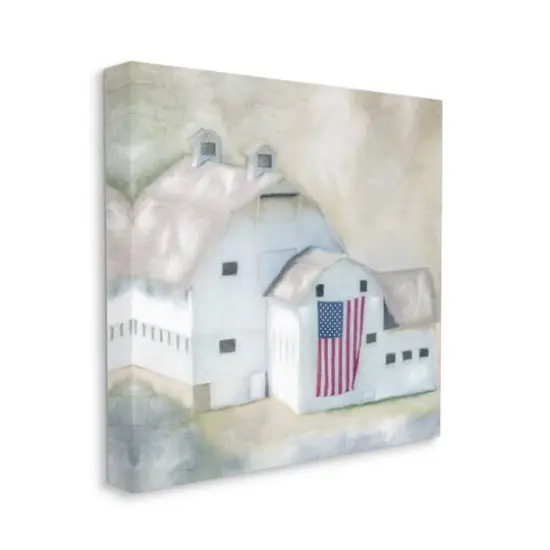 Stupell Industries American Flag White Farmhouse Barn Rural Countryside Canvas Wall Art {4}