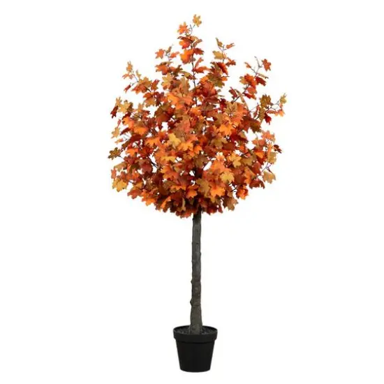 6ft. Deep Orange Autumn Lush Maple Artificial Potted Tree {1}