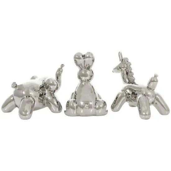 Ceramic Balloon Animals Tabletop Sculpture Set Silver {4}
