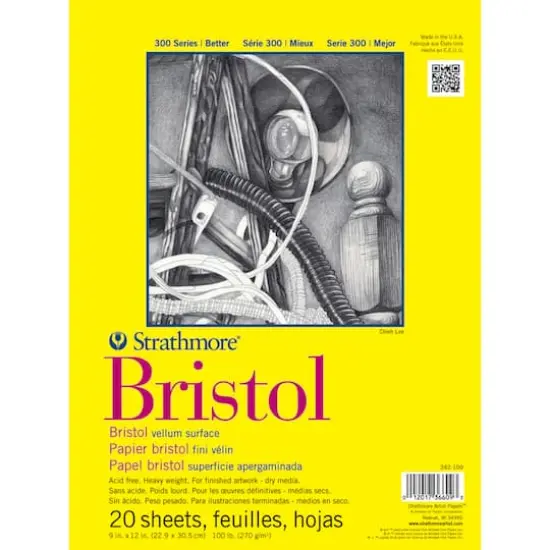 Strathmore Bristol Paper Pad, 300 Series, Tape-Bound, 20 Sheets, Vellum, 9" x 12" {1}