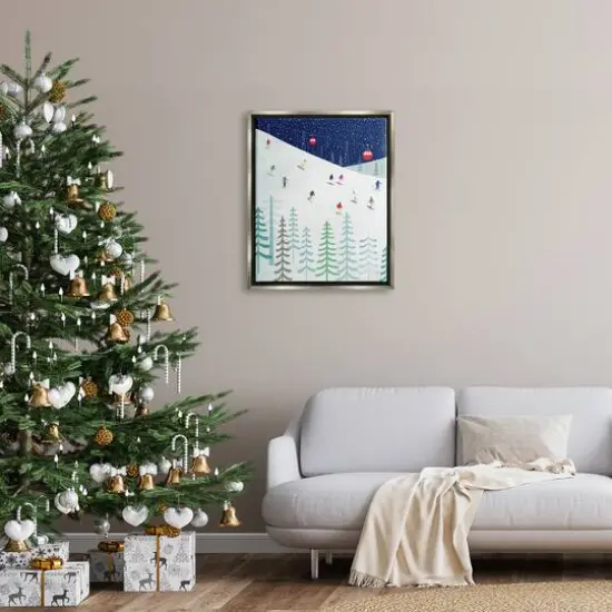 Stupell Industries Skiing Night Sky Winter Slopes Framed Floater Canvas Wall Art Gray {3}