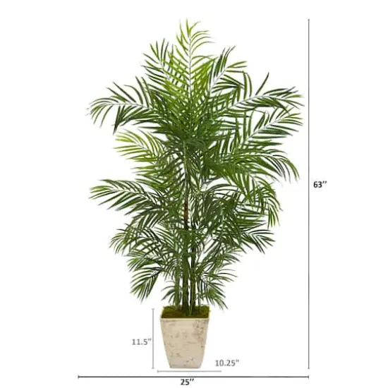 5.3ft. UV Resistant Areca Palm Tree in Country White Planter {3}