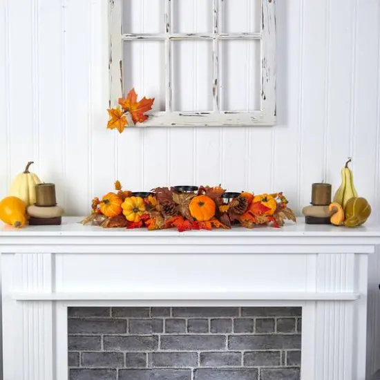 36" Maple Leaves, Pumpkin & Berries Fall Harvest Candelabrum Arrangement {6}