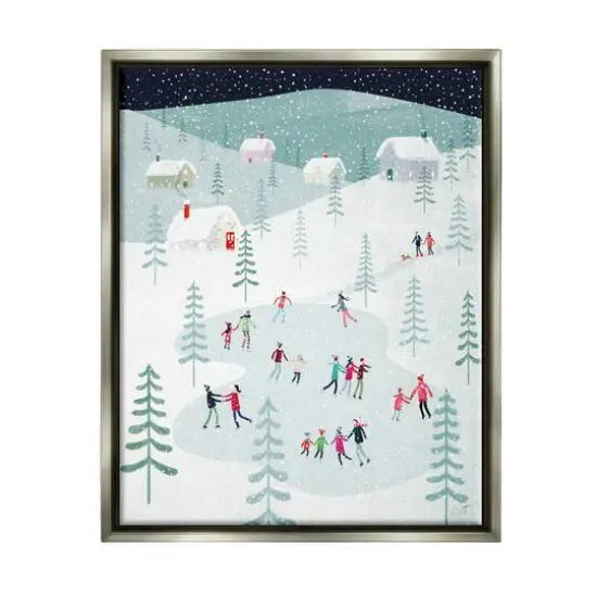 Stupell Industries Ice Skating Families Snowfall Framed Floater Canvas Wall Art Gray {1}