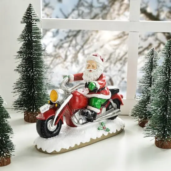 Glitzhome&reg; 11.75" Santa with Motorcycle Table D&eacute;cor {6}