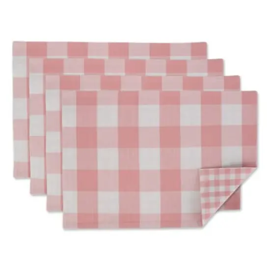 DII&reg; Reversible Gingham & Buffalo Check Placemat Set, 4ct. Pink/White {1}