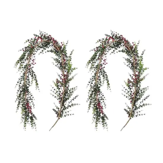 Glitzhome&reg; 6ft Christmas Greenery Eucalyptus Garland with Red Berries, 2ct. {7}