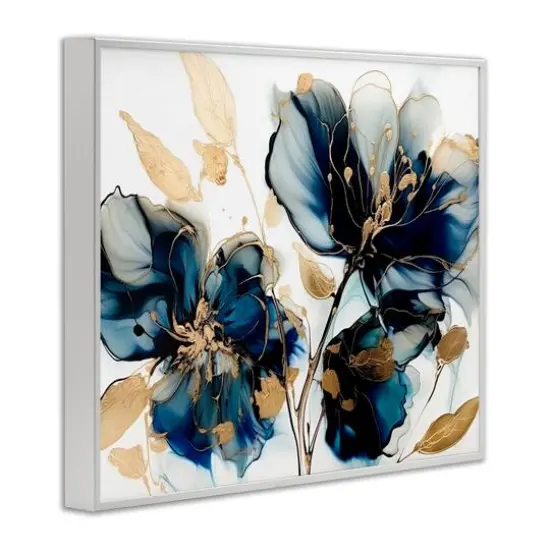 Stupell Industries Blue Swirling Modern Flowers Framed Giclee Art White {4}