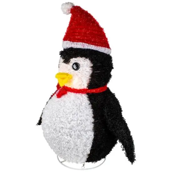32" Pre-Lit Outdoor Chenille Penguin with Santa Hat Christmas Yard Art Decoration {4}