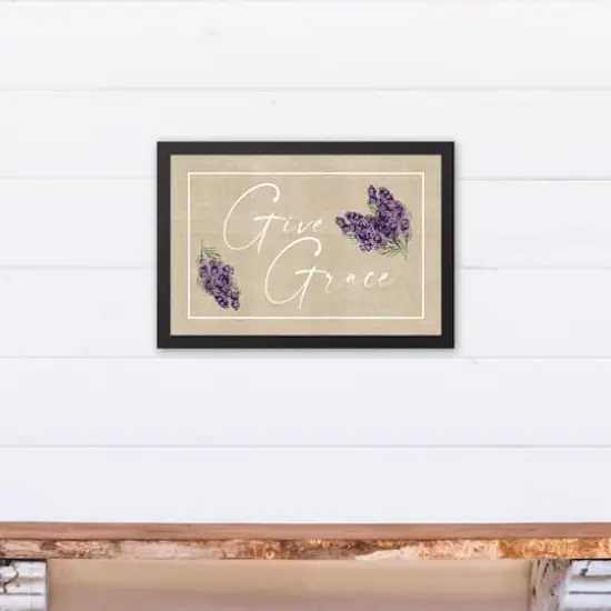 Give Grace Lavendar On Burlap 12" x 18" Black Floating Framed Canvas {5}