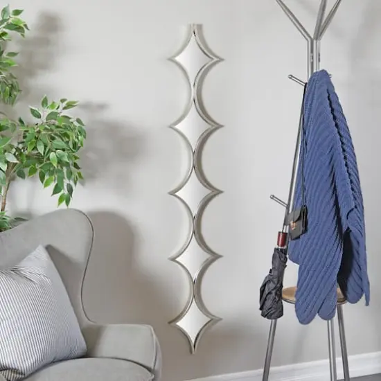 Silver Metal Slim Stacked Chain 5 Layer Wall Mirror with Half Moon Pattern 8" x 1" x 59" {7}