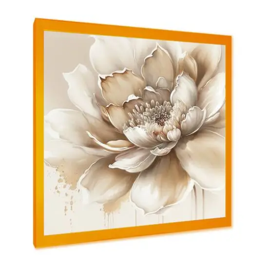 Designart 'Blooming Beige Floral Design III' Floral & Botanical Framed Canvas Wall Art Thick Gold {3}