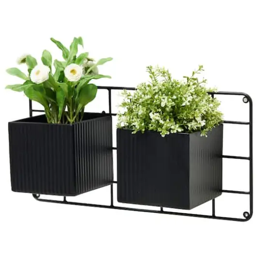 Glitzhome&reg; Black Metal Vertical Wall Planter Stands Set {8}