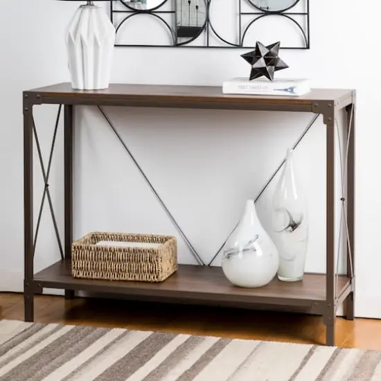 Glitzhome&reg; Modern Industry Metal Wooden Console Table {3}