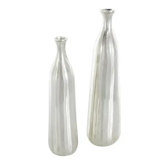 Silver Decorative Aluminum Vase Set with Wavy Accents & Textured Ridges {1}