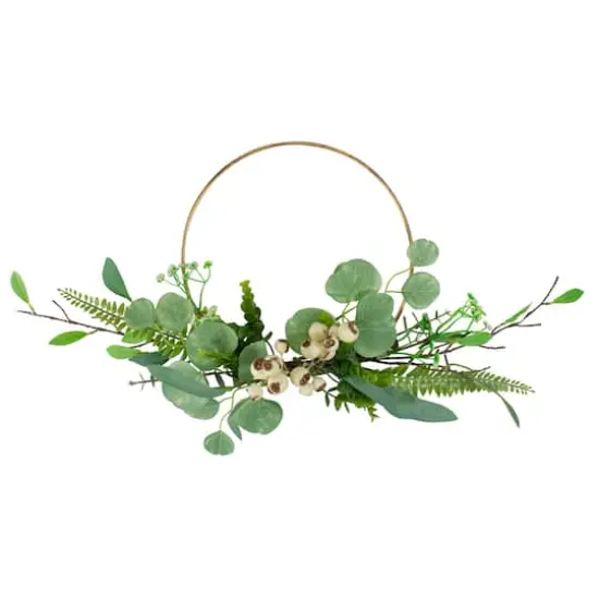 30" Green & Gold Eucalyptus Leaf & Fern Golden Ring Wreath {1}