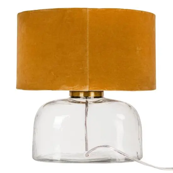 Hello Honey® 14" Modern Table Lamp with Glass Base & Mustard Yellow Velvet Shade {7}