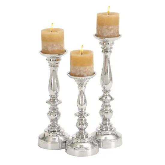 Silver Aluminum Traditional Pillar Candle Holder {1}