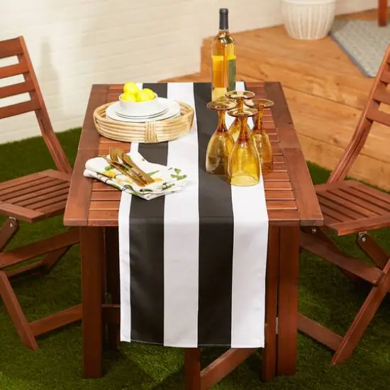 Black Cabana Stripe Print Outdoor Table Runner,, 14" x 72" {4}