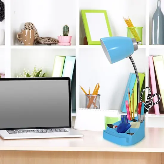 LimeLights 18.5" Gooseneck Desk Lamp with Tablet Stand and Charging Outlet Blue {4}