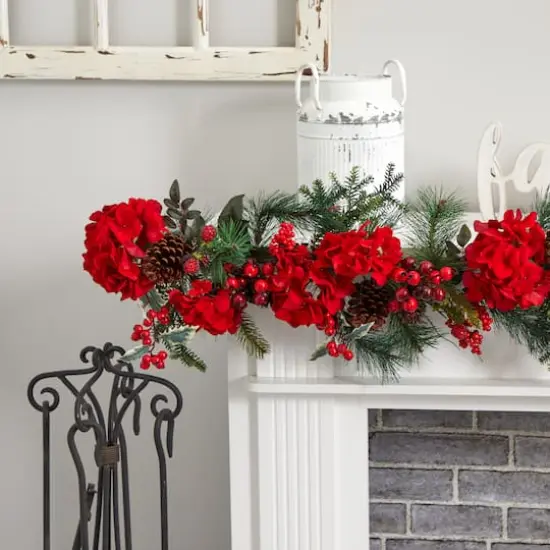 6ft. Red & Green Hydrangea Garland {5}