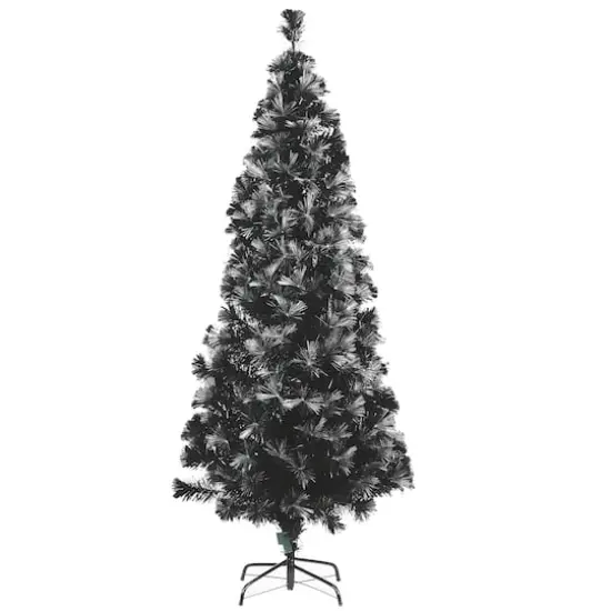 6ft. Fiber Optic Candy Corn Color Lights Black Artificial Halloween Tree {7}