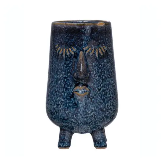 Hello Honey&reg; 6" Blue Reactive Glaze Stoneware Planter with Face {1}