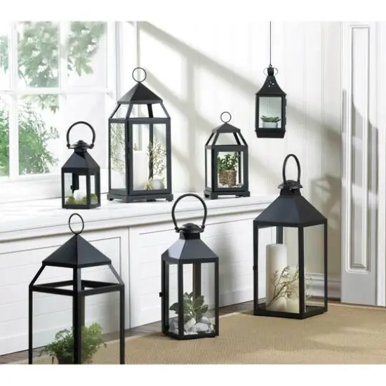 18.5" Black Contemporary Candle Holder Lantern {6}