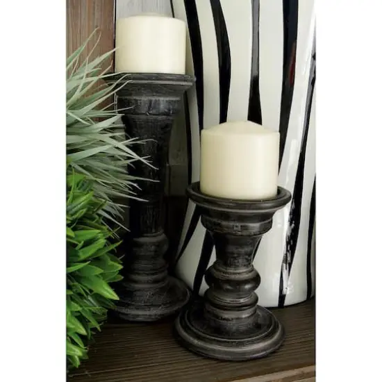 Black Mango Wood Traditional Candle Holder Set {10}