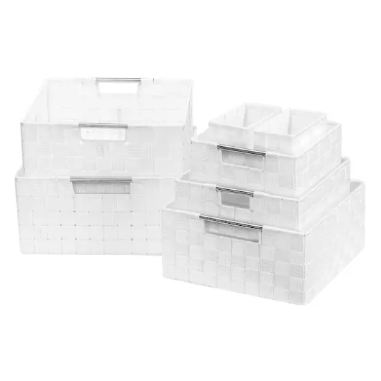Sorbus 7-Piece Stackable Tote Basket Set with Handles White {1}