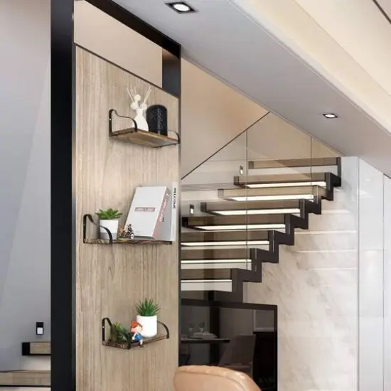 NEX&trade; Brown Floating Wall Shelves Set with Metal Rack Brackets {6}