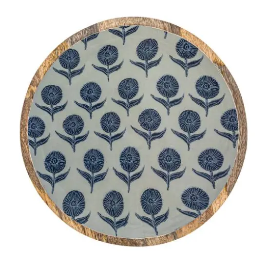 Hello Honey&reg; Blue Floral Enameled Round Mango Wood Tray Set {8}