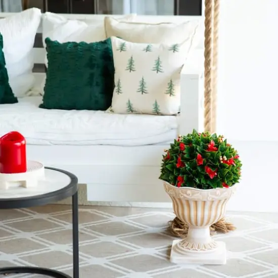 22in. UV Resistant Artificial Red Tip Photinia Christmas Ball in Classic Decorative Planter (Indoor/Outdoor) {6}