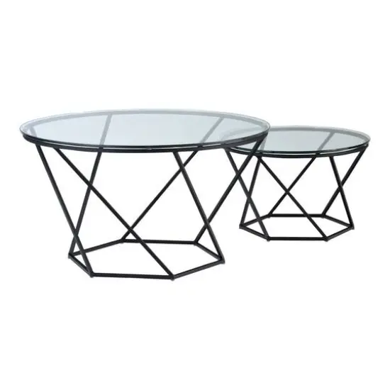 Walker Edison Black Geometric Glass Nesting Tables Set {1}