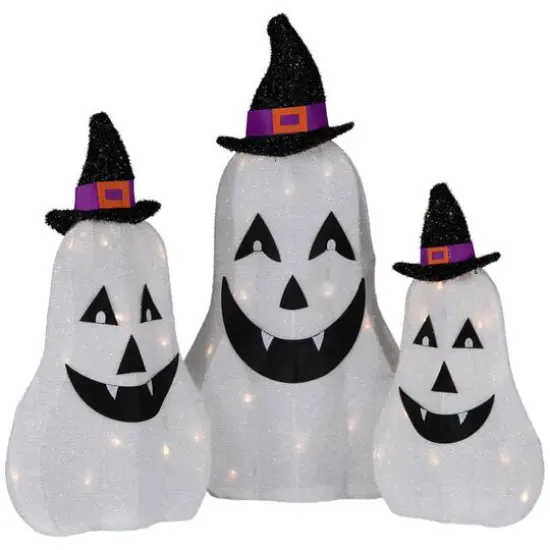 LED Jack O' Lantern Ghosts Outdoor Halloween Decoration Set {1}