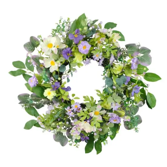 24" Purple & White Spring Daisy Floral Wreath {1}