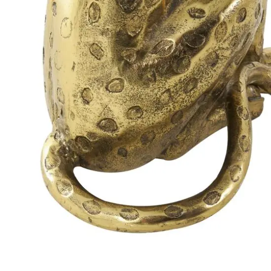 25" Gold Aluminum Leopard Spotted Sitting Accent Table with Glass Tabletop {6}