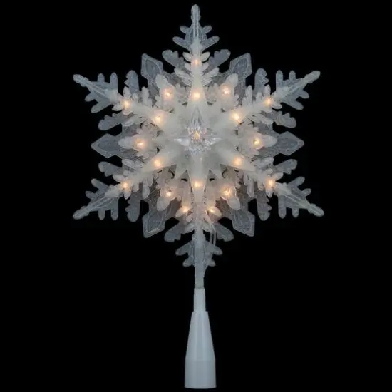10" Lighted White Frosted Stacked Snowflake Christmas Tree Topper, Clear Lights {7}