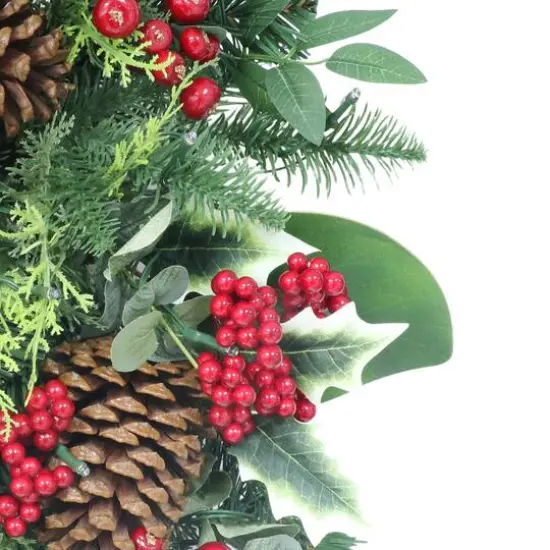 26" Battery-Operated Pre-Lit Decorated Artificial Wreath with Red Bow {6}