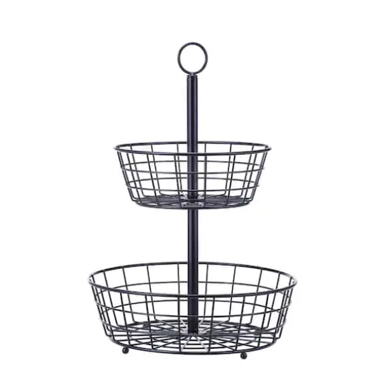 SunnyPoint Black 2 Tier Countertop Fruit Basket Stand {1}