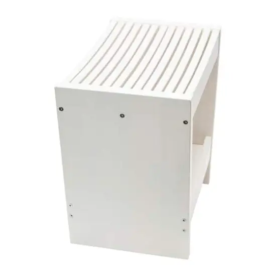 Hello Honey&reg; 18" Modern Slatted Solid Wood Stool With Storage Shelf White Finish {4}