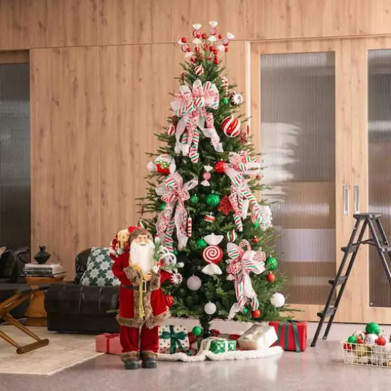 Glitzhome® Whimsical Red & Green Shatterproof Ornaments, Candy Picks & Ribbon Bow Set {4}