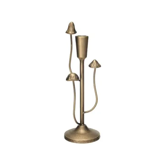 Hello Honey&reg; 11" Antique Gold Mushroom Metal Taper Candle Holder {1}