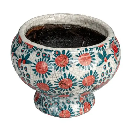 Hello Honey&reg; 7.75" Multicolor Crackle Glaze Decorative Printed Terra Cotta Footed Planter {1}