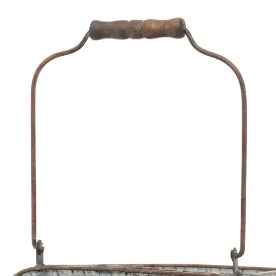 16" Silver Metal Farmhouse 2-Pot Planter {6}