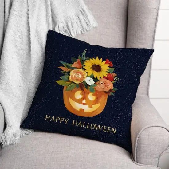 Floral Jackolantern 18" x 18" Throw Pillow {3}
