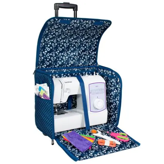 Everything Mary Collapsible Blue Pin Dot Rolling Sewing Machine Tote {3}